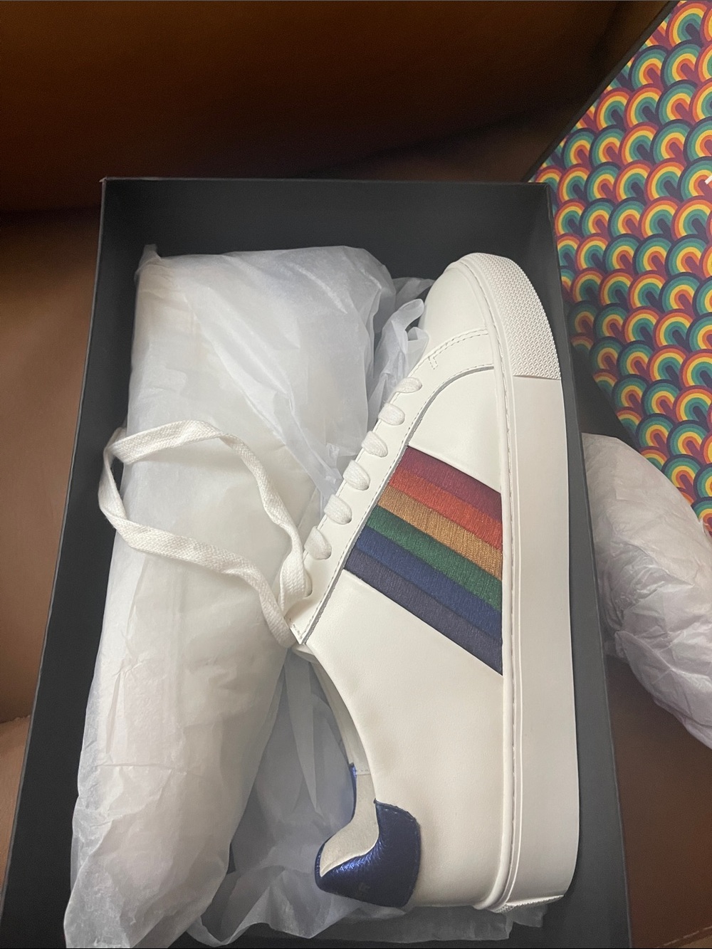 Kurt Geiger White Leather Sneakers with Rainbow Stripe